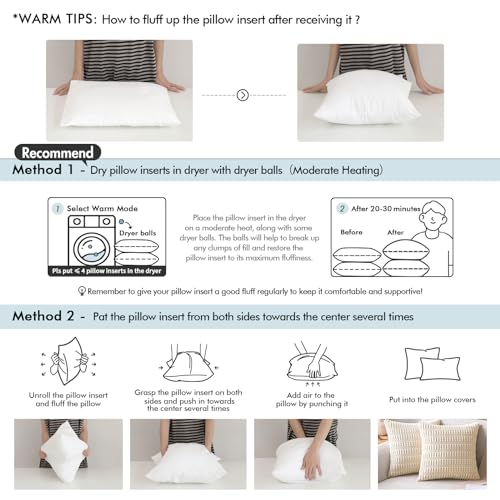 MIULEE Pack of 4 20x20 Inch Premium Pillow Inserts Decorative Pillow Stuffers Square Form for Couch Sofa Bed Cushion