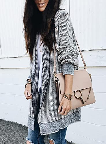 Sidefeel Womens Plaid Long Sleeve Open Front Cardigan Fall Outfits Chunky Knit Oversized Sweaters Winter Coats Purple Medium