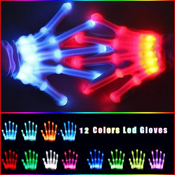 COTRUERE 12 Color Led Light up Gloves Cool Finger Flashing Toys Rave Party Favor Gifts for Boys Girls Halloween Christmas Easter Basket Birthday Parties for Kids Teens Adults(1 Pair)