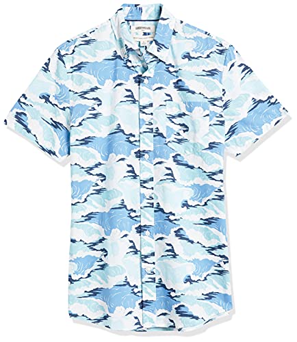 Goodthreads Men's Standard-Fit Short-Sleeve Printed Poplin Shirt, White Aloha, X-Small