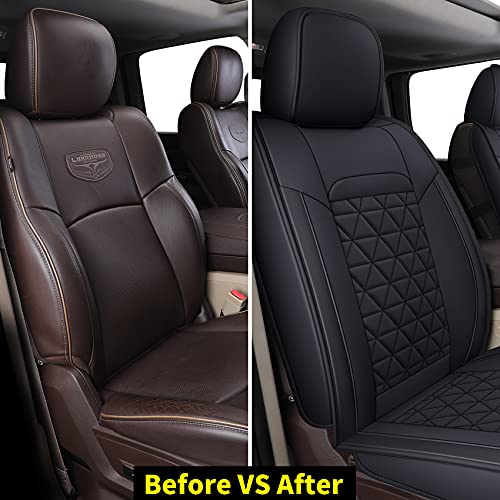 Coverado Car Seat Covers Compatible with Dodge Ram 2002-2025 1500 2500 3500 Pickup Limited Laramie Big Horn Waterproof Leather Seat Protectors Fit for Dodge Ram Crew Cab& Quad Cab(2PCS, Black)
