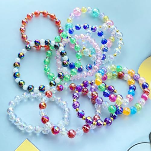 Tingoons 300 PCS 8mm Acrylic Round Beads Clear AB Colors Bubble Spacer Beads Loose Craft Beads for DIY Jewelry Making Bracelet Necklace Earring Ornament Wind Chimes Key Chains(Sapphire AB)