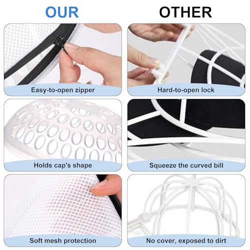 Hat Washer for Baseball Caps - 2 Pack Hat Washer for Washing Machine, Hat Cleaner, Hat Storage for Adult/Kid'S Hat Dishwasher Holder, Hat Protector Racks, Including 2 Pack Hat Bill Shaper, White