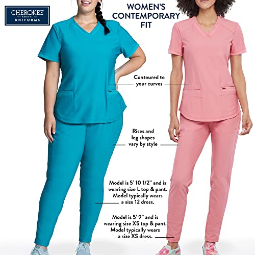 Cherokee Women's Medical Scrub Jogger Pant Mid Rise with 7 Pockets and Knit Waistband and Interior Elastic - CK011, XL, Wine