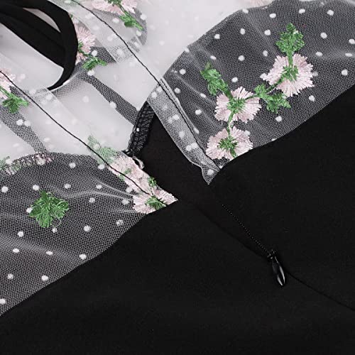 Women Butterfly Keyhole Mesh Bell Sleeve Gothic Dress 1950s Vintage Cocktail Dress Panel Polka Dots Embroidery Witch Dress Plus Size Halloween Costume A-Line Tea Party Goth Dress Pink-Butterfly M