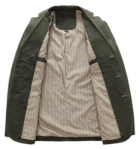 chouyatou Men's Casual Three-Button Stripe Lined Cotton Twill Suit Jacket (X-Small, Army Green)