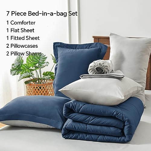 BEDELITE Twin Comforter Set 5 Pieces Bed in A Bag - Soft Microfiber Reversible Beige Bed Set with Comforters, Sheets, Pillowcase & Sham, Cozy Luxury Bedding Sets for All Season