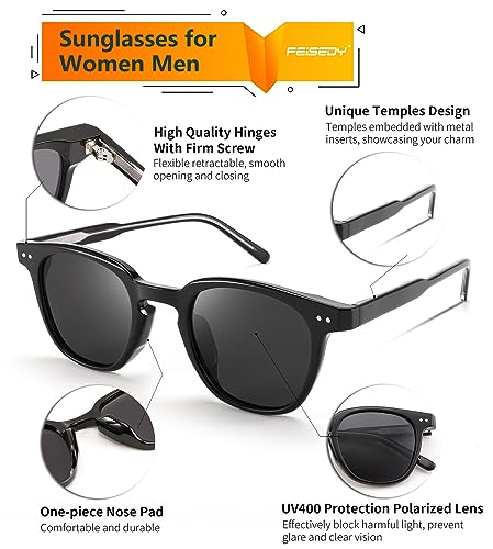 FEISEDY Classic Polarized Sunglasses Retro Round Sunglasses for Women Men Trendy Shades B0002