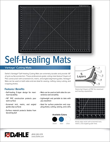 Dahle Vantage 10670 Premium Self-Healing Cutting Mat, 9"x12", 1/2" Grid, 5 Layers for Max Healing, Perfect for Crafts & Sewing, Black