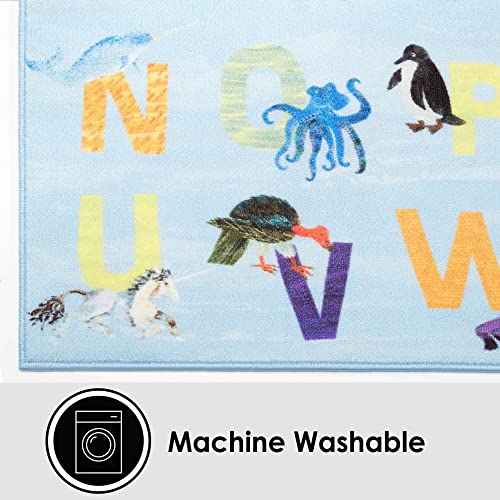 Home Dynamix Eric Carle Elementary Pink Alphabet Kids Machine Washable Area Rug Pink/Blue, 35"x51"