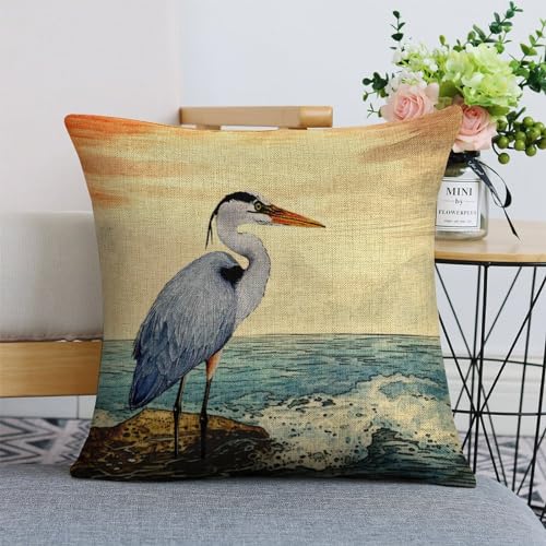 Elegdesg Throw Pillow Covers Square Cushion Covers 18x18 Decorative Pillow Case for Couch Bed Heron Beach Watercolor Decoration Pillowcase