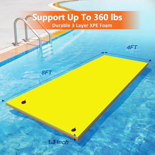 ZIPEAK Lily Pad Floating Mat, 8 x 4 ft Floating Mat for Lake, 3-Layer Tear-Resistant XPE Foam with a 16.4 FT Bungee Tether, A Great Companion for Boat Trips and Pool Fun (8' x 4' x 1.3")