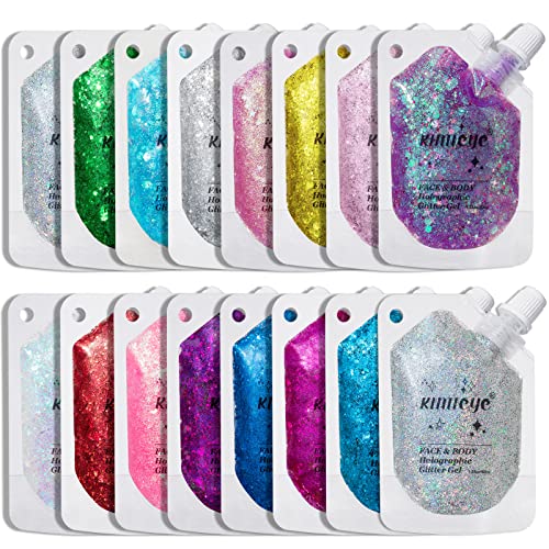 Holographic Face Glitter Gel Body Shimmer Makeup for for Hair, Face, Clavicle, Arm, Nail, Eyeshadow, Long Lasting Waterproof Mermaid Sequins Party Glitter for Rave Festival, 1.35oz (Luminous Orange)