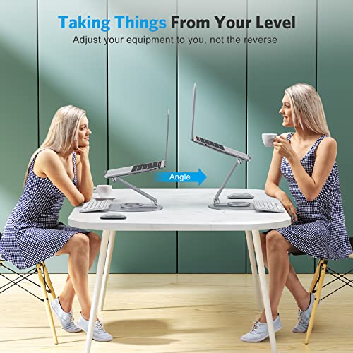 OMOTON Adjustable Laptop Stand with 360 Rotating Base, Ergonomic Laptop Riser for Collaborative Work, Dual Rotary Shaft Fully Foldable for Easy Storage, Fits All Laptops up to 16 inches, CoolGrey