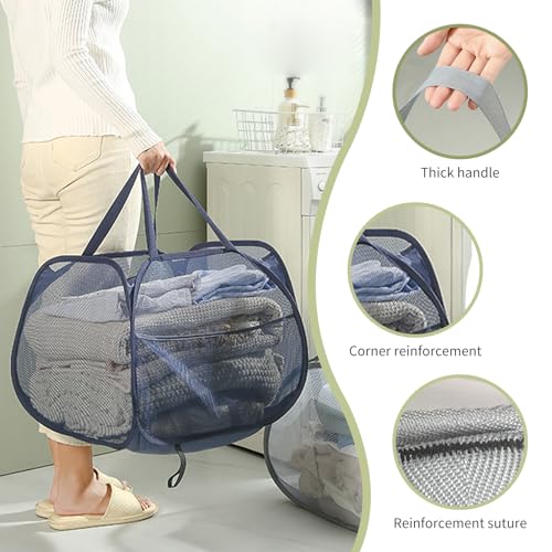 90L Large Capacity Pop Up Mesh Laundry Hamper Collapsible,Large Opening Clothes Hampers, Portable Mesh Laundry Bags for Laundry, Bathroom, Beach, Outdoors and Travel (1 Pack Grey)