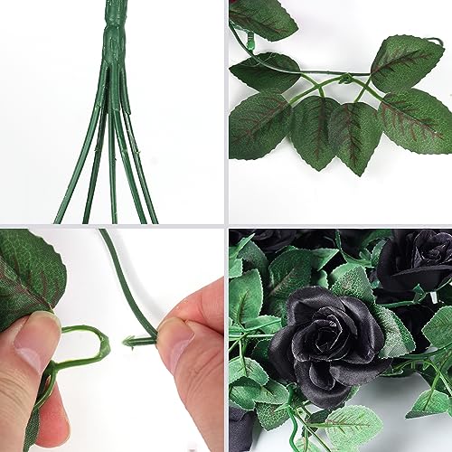 RECUTMS Artificial Rose Vine Hanging Plants 4Pieces 3.3Ft Hanging Flowers Artificial Hanging Plants Artificial Flower for Home Room Garden Wedding Indoor Outdoor Decoration (Black)