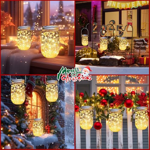 yeuago 12 Pack Solar Mason Jar Lid Lights - 30 LED Firefly Fairy String Lights, Waterproof Outdoor Solar Lights with Hangers for Regular Mouth Jars (No Jars Included)