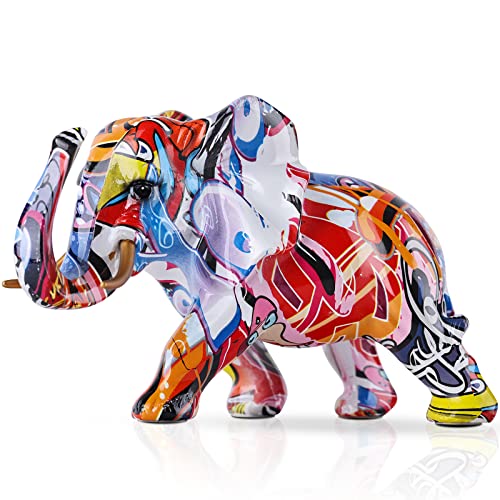 LCCCK Elephant Decor Creativity Graffiti Elephant Figurines, Colorful Elephant Statue Home Decor Art Elephant Sculpture Gifts, for Elefantes Decorativos Para Sala, Entrance Table Knick Knacks Decor
