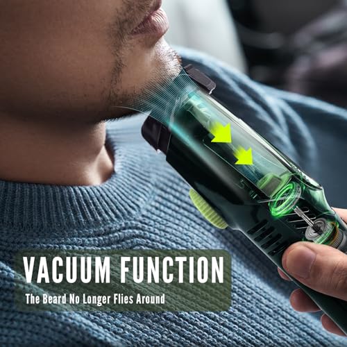 SHPAVVER Vacuum Beard Trimmer for Men, Mustache Trimmer with 20 Length and Styles Adjustable, Built-in Vacuum Trimmer for Mustache, Sideburns, Facial Hair, Rechargeable, IPX6 Waterproof, 2 Comb