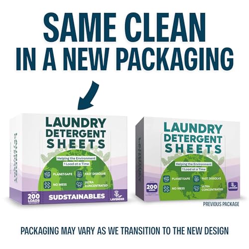 Laundry Detergent Sheets (200 Loads) - Eco Friendly Laundry Soap Detergent Strips I Eco Friendly, Zero Waste, Plastic Free, Planet Friendly (Lavendar)