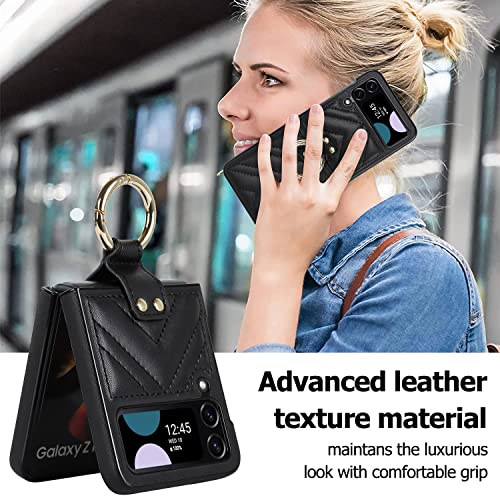 Asuwish Phone Case for Samsung Galaxy Z Flip 3 5G 2021 Cover with Ring Slim Shockproof Shell Rugged PU Leather Protective Cell Accessories ZFlip3 Z3 Flip3 3Z Flip3case Women Girls Purple