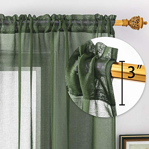 DUALIFE Sage Green Sheer Curtains 84 Inch Length for Bedroom & Living Room Rod Pocket Green Voile Window Curtain Panels for Kids Girls Room 2 Panels 52 x 84 Long