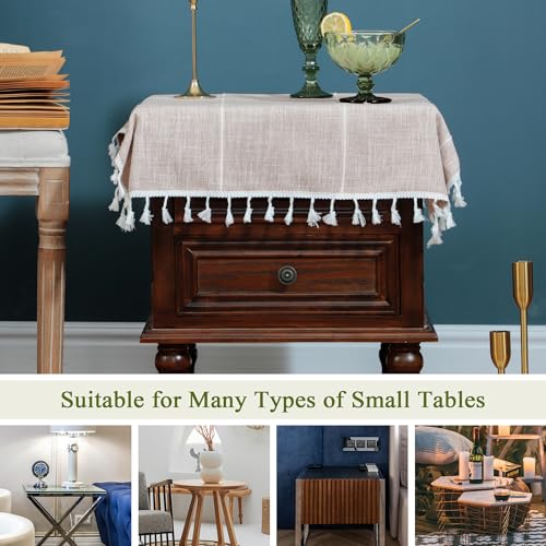 Embroidery Lattice Small Square Tablecloth with Tassel Heavy Duty Rustic Fabric Cloth Wrinkle Resistant End Side Table Cove for Kitchen Dining Room Tabletop Decoration 24 x 24 Inches