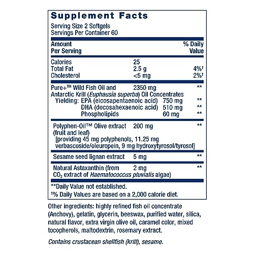 Life Extension Super Omega-3 Plus EPA/DHA Fish Oil, Sesame Lignans, Olive Extract, Krill & Astaxanthin - Heart, Brain & Joint Health Support - Gluten-Free, Non-GMO - 120 Softgels