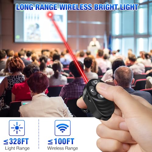 Rechargeable 2-in-1 USB Type C Wireless Presentation Clicker, Finger Ring Presentations Powerpoint Clicker with Light Pointer and Volume Control,Wireless Presenter Remote for MAC Computer Laptop