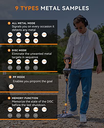 SUNPOW Metal Detector for Adults, Professional Waterproof High Accuracy Metal Detector, 10'' Detection Depth, Pinpoint & Disc & Notch & All Metal & Volume Modes, Strong Anti-Interference-GC-1083