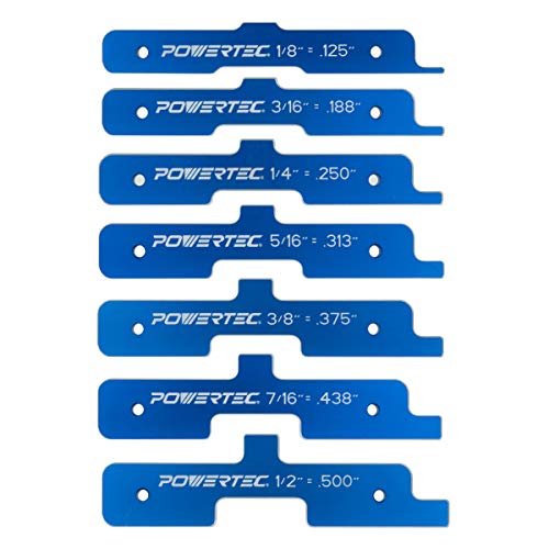 POWERTEC 7pc Set Router Table Setup Bars, Aluminum Setup Blocks Height Gauge Set for Table Saw, Band Saw Accessories, Woodworking | 3-Gauges-in-One, 71579