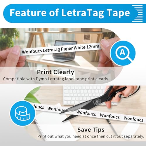 Wonfoucs 3-Pack Paper White Tape Replacement for Dymo Label Maker Refills, Compatible with Dymo Letratag Refills 1/2 x 13 for LetraTag LT-100T LT-100H