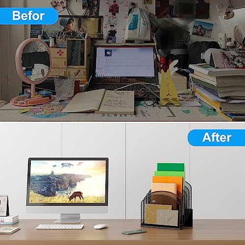 VETUZA Desk File Organizer, Metal Mesh Vertical Desktop File Folder Holder for Office & School & Home, 1 Pack