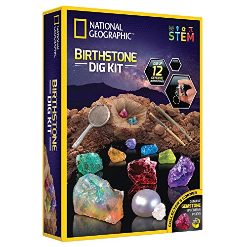 National Geographic Birthstone Dig Kit - Science Kit with 12 Genuine Birthstones, Includes a Real Diamond, Ruby, Sapphire, Pearl, & More, Gemstones and Crystals, Rock Collection (Amazon Exclusive)
