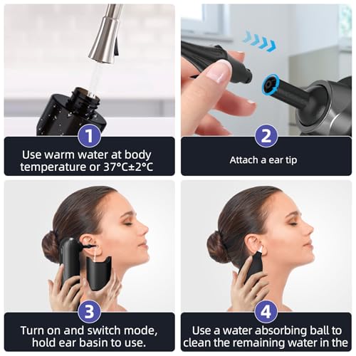 Ear Wax Removal - Electric Ear Irrigation Cleaning Kit - Water Powered Ear Cleaner with 4 Pressure Modes - Safe and Effective Ear Cleaning Tool - 12 Ear Tips, Water Resistan