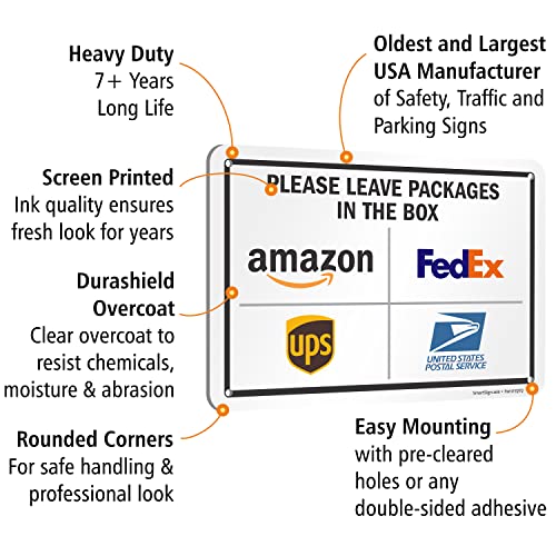 SmartSign 7 x 10 inch “Please Leave Packages In The Box - Amazon, FedEx, UPS, USPS” Delivery Instructions Metal Sign, 40 mil Laminated Rustproof Aluminum, Multicolor, Made in USA