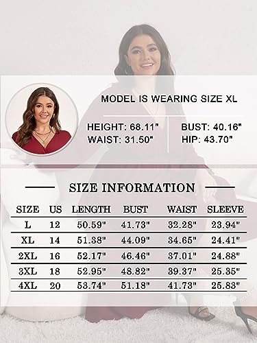 SCOMCHIC Women Plus Size Wedding Guest Maxi Dress Long Sleeve Wrap V Neck High Low Split Ruffle Cocktail Dress with Belt White