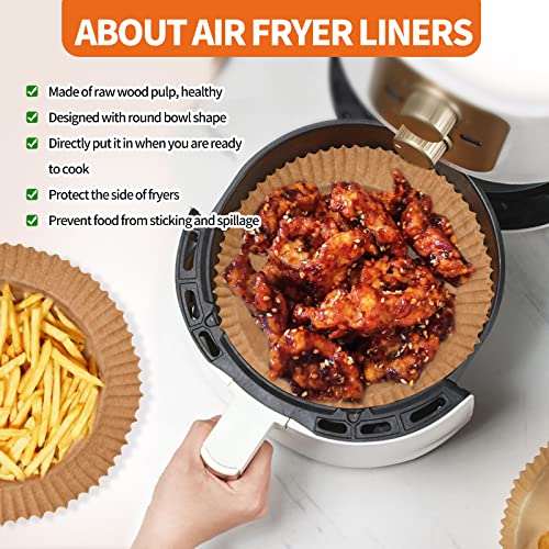 PABUES 7.9inch 140 Pcs Air Fryer Disposable Paper Liner,Non-Stick Parchment Paper, Oil Resistant, Waterproof, Food Grade Baking Paper for 5-8 QT Air Fryer Baking Roasting Microwave