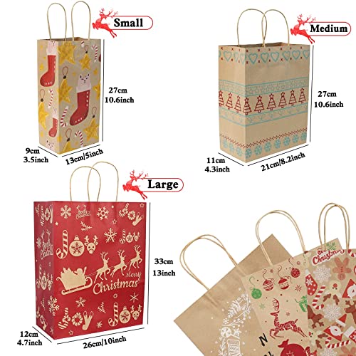 YDP Christmas Gift bags-24Count Kraft Assorted Sizes Holiday Wrapping Paper Gift Bag With Handle-Great for Christmas Gift For Women, Mum, Kids Dad (MIX, Xmas)