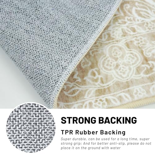 KUTA Washable Kitchen Runner 3x8, Grey Vintage Kitchen Runners Non Skid Washable 8 ft, Printed Oriental Distressed Tribal 3x8 Runner Rug Area Rug Ultra Soft Carpet Runner for Bedroom Living Room