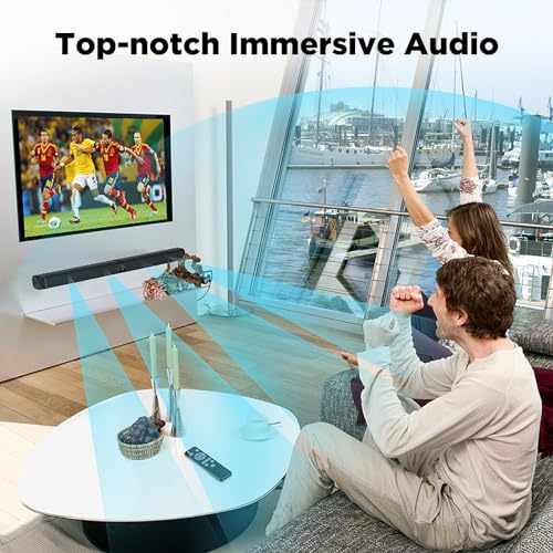 Assistrust Sound Bar, 60W Sound Bar for Smart TV, 5.0 Bluetooth TV Sound Bar, Wired & Wireless Soundbar with Auto Volume Boost, ARC/Optical/AUX Connection, Detachable Soundbar