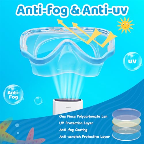 Vvinca Swim-Goggles with Nose Cover, 2 Packs Elastic Fabric Strap Snorkel Diving Mask Anti Fog UV No Pull Hair for Kids 3-14, 06-Black-Green/Black-Blue