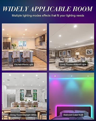 Favorwe Smart LED Recessed Lighting 6 Inch 12 Pack, Ultra-Thin RGB LED Lights 12W 1200LM, Color Changing Recessed Lighting, Compatible with Alexa, Google Assistant