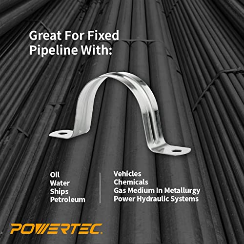 POWERTEC 71664 1-1/2” Pipe Strap Clamp Hanger Set for 38-40mm OD Pipes, 2 Hole Mount U Bracket Rigid, Stainless Steel 304-20 PCS