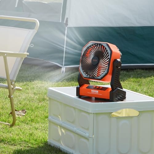 VEVOR 20,000mAh Camping Fan, 8 Inch Battery Operated Fan with LED Lantern, Rechargeable Fan Portable with 4 Speeds, 270°Head Rotation, Outdoor Tent Fan with Hook for Picnic, Barbecue, Fishing, Travel