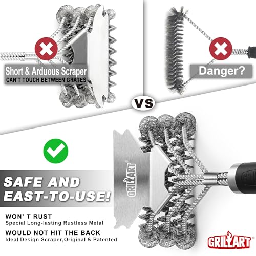 GRILLART Grill Brush and Scraper Bristle Free - Safe BBQ Brush for Grill -Stainless Grill Grate Cleaner - Safe Grill Accessories for Porcelain/Weber Gas/Charcoal Grill - Gifts for Grill Wizard/Men/Dad