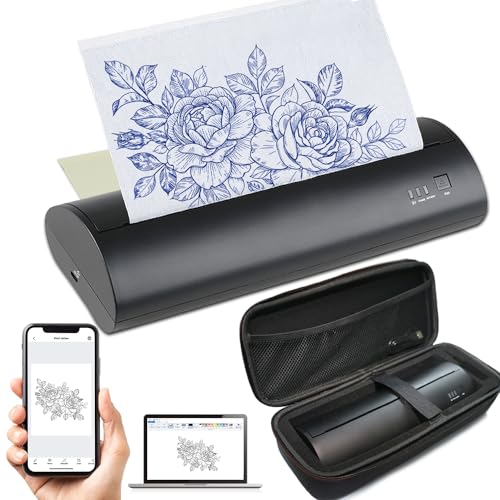 Calicon Wireless Tattoo Stencil Printer with 10pcs Transfer Paper, Portable Tattoo Transfer Thermal Copier Machine, Rechargeable Tattoo Printer Kit, Compatible for Smartphone & PC (with Storage Box)