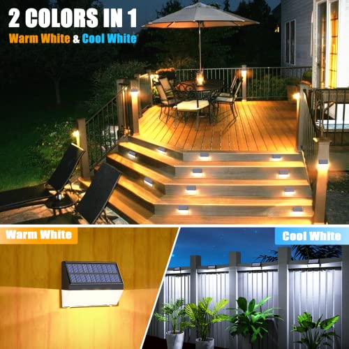 Aulanto 8 Pack Solar Deck Lights, Black, Modern Style, Warm White & Cool White, Waterproof, Outdoor Fence Lights, Garden, Patio, Walkway