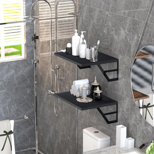 Tectocker-DOU Set of 2 Deep Floating Shelves; Wall Mounted Book Shelf for Living Room, Bedroom Shelves for Wall Decor; Shelves for Wall Storage; Shelving with Metal Brackets, 12 Inches (Black)