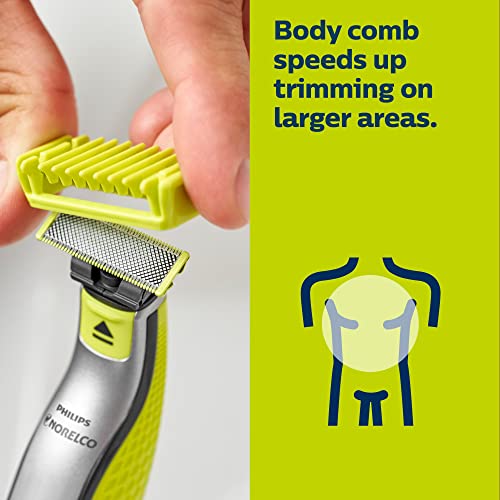 Norelco Philips OneBlade 360 with Connectivity Hybrid Face + Body, Electric Beard Trimmer, Shaver & Body Groomer with 360 Blade Tech, 1x360 Blade, 5-in-1 Comb, Body Kit, Travel Case, QP4631/90